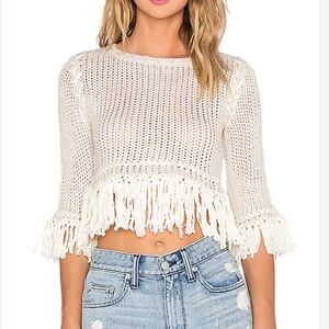 Denver Knit Crop Top Sweater in Ivory Fringe FOR LOVE & LEMONS Size M